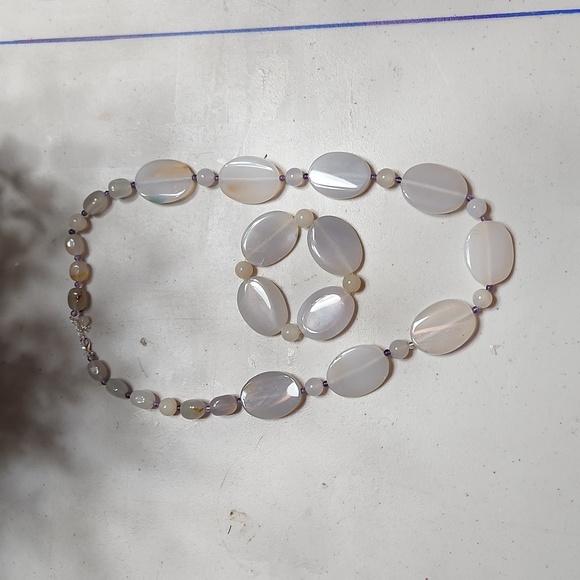 Jewelry - 30" Mother of pearl necklace and bracelet, 925 sterling hardware
